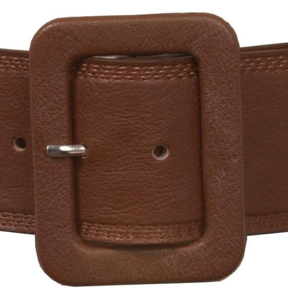 Women's 2 1/4" Wide High Waist Rectangular Stitch-edged Leather Belt - Picture 1 of 3